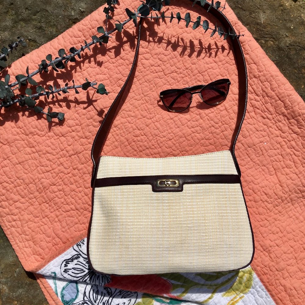 Etienne Aigner Cream Straw Vegan Leather Bag
